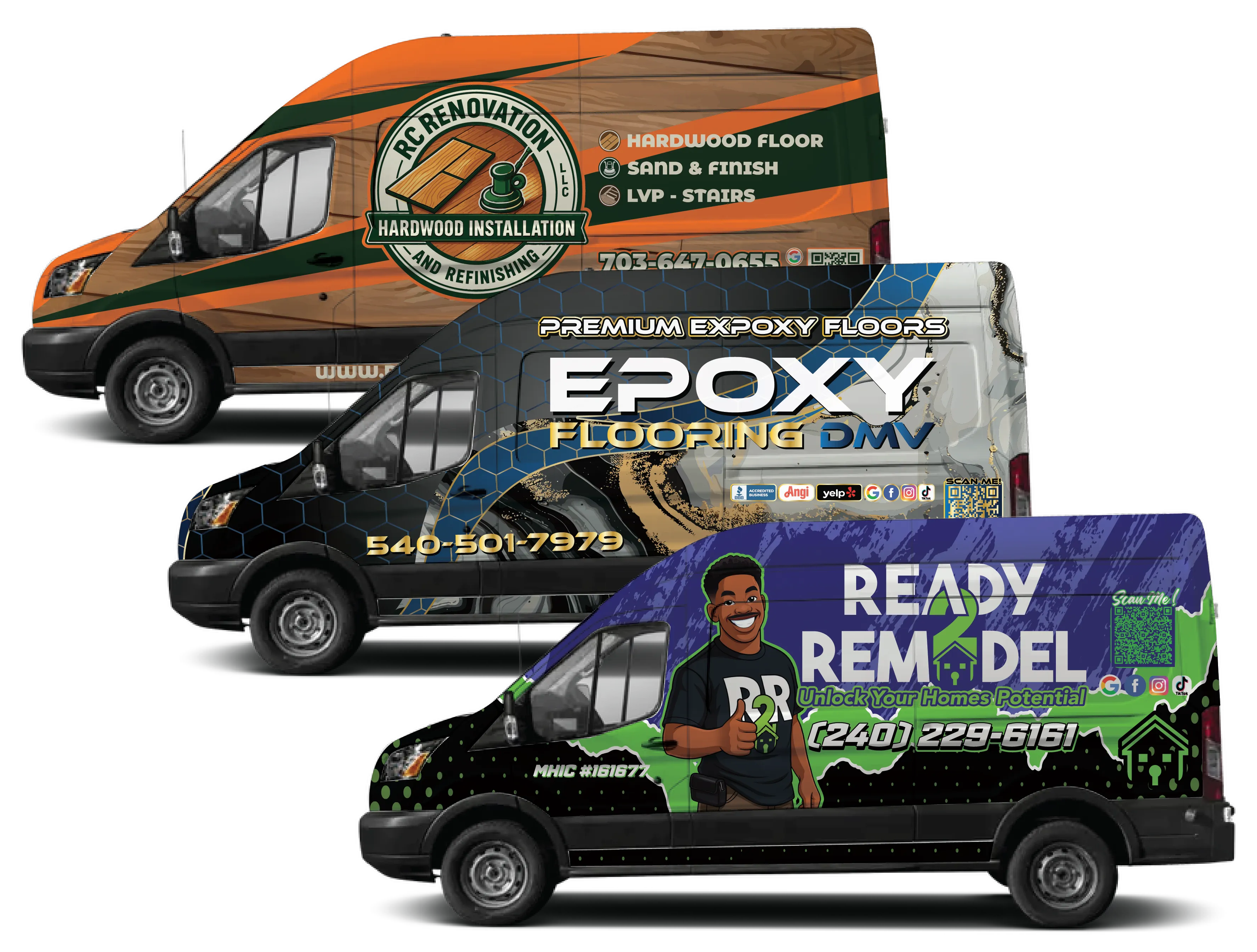 Van de trabajo con rótulos y wrap comercial en Maryland
