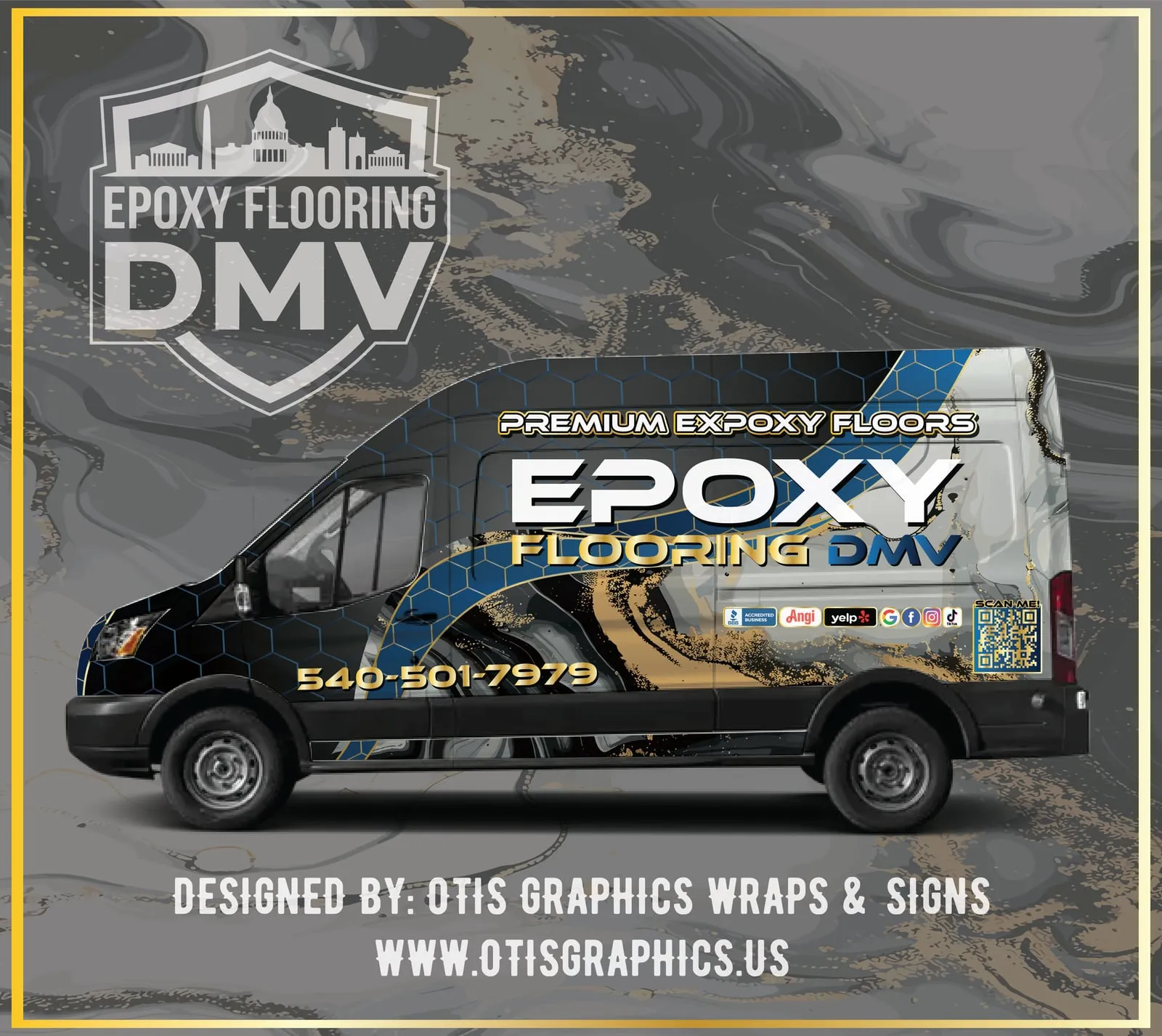Epoxy Flooring DMV logo and branding design applied to a service van wrap