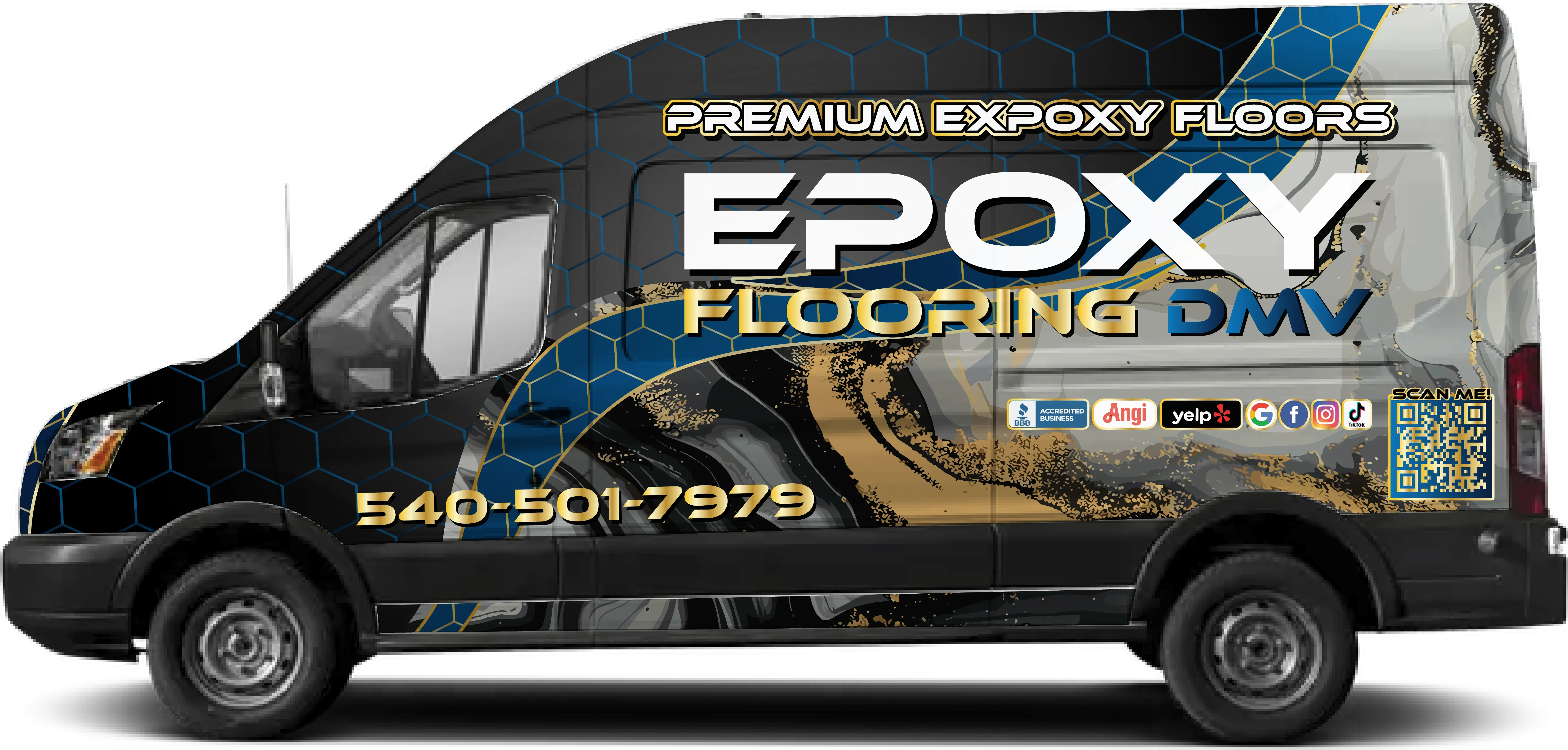 Epoxy Flooring DMV van with a full Otis Graphics wrap design