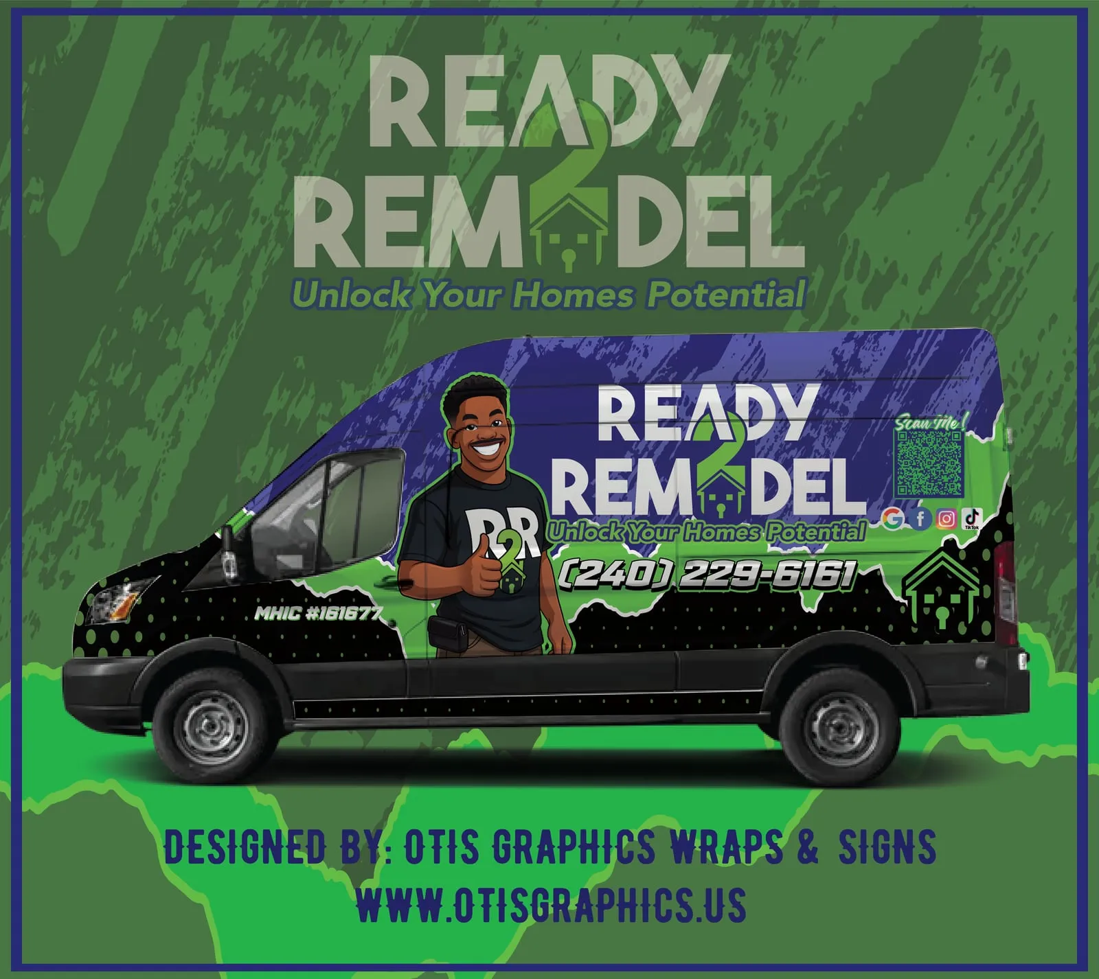 Ready 2 Remodel logo and branding design applied to a service van wrap